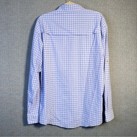 Poncho The Wahoo Large Men’s Blue White Check Performance Outdoor Fishing Shirt - Picture 9 of 9